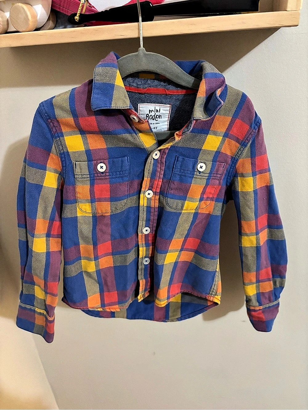 Mini Boden Boys Plaid Button Down Size 3-4Y Like New